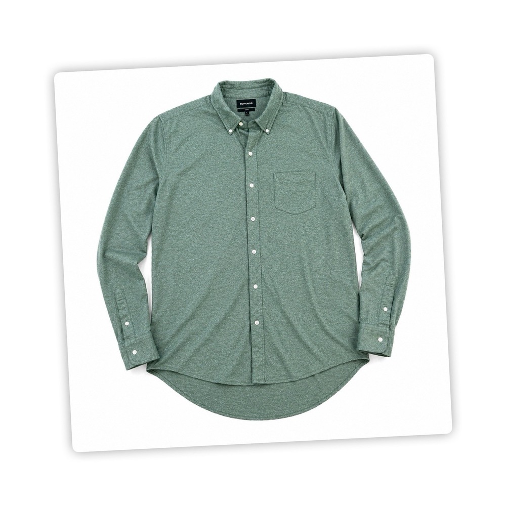 Bonobos Slim Fit Button Down Shirt Green Drop Tail Hem Casual Mens L